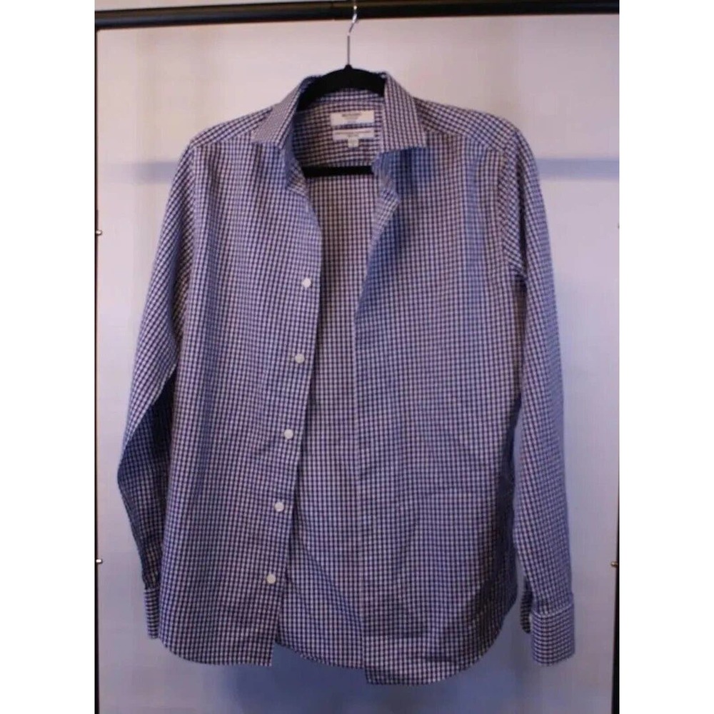 Murano Shirt Men's Small Blue Plaid Long Sleeve Slim Fit Collared Button-Up